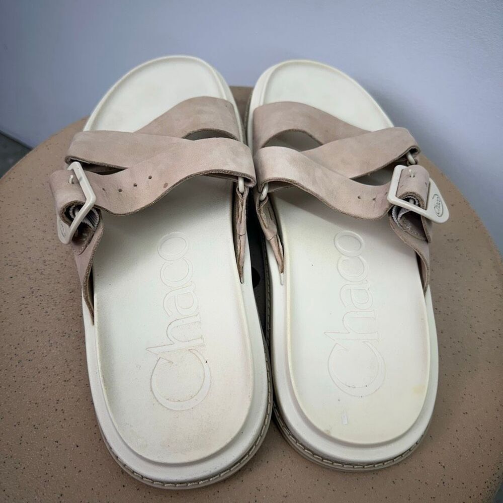Chaco Women’s The Townes Slide Angora Cream Tan Nubuck Leather Slide Sandal - Picture 7 of 13